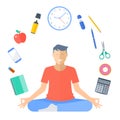 Schoolboy meditation. Flat vector education concept illustration Royalty Free Stock Photo