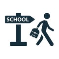 Schoolboy pupil going to school signpost icon