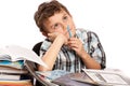 Schoolboy reluctant to doing homework Royalty Free Stock Photo