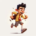 Schoolboy returning to class in the form of a cartoon character with a caricature face. Generative AI