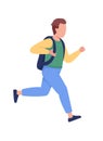 Schoolboy running to school semi flat color vector character