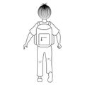 A schoolboy with a satchel for textbooks runs, the boy is viewed from behind, in the style of doodle