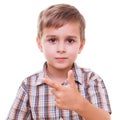 Schoolboy showing numbers with hand Royalty Free Stock Photo