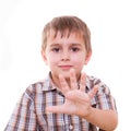 Schoolboy showing numbers with hand Royalty Free Stock Photo