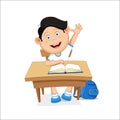 Vector illustration, school boy sitting on table, hand picked.