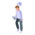 Schoolboy sleeping problems icon isometric vector. Student tired