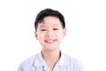 Schoolboy smiling over white background Royalty Free Stock Photo