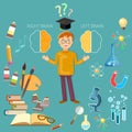 Schoolboy studying left and right brain education concept Royalty Free Stock Photo