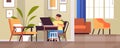 schoolboy at workplace using laptop little boy doing homework education concept living room interior Royalty Free Stock Photo