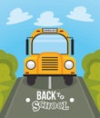 schoolbus front in the road Royalty Free Stock Photo