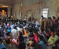 Schoolchildren crowd the interior of the Mula Gand