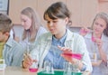 Schoolchildren in science class Royalty Free Stock Photo
