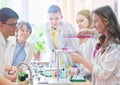 Schoolchildren in science class Royalty Free Stock Photo