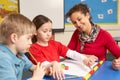 Schoolchildren Studying in classroom with teacher Royalty Free Stock Photo