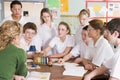 Schoolchildren and teacher in science class