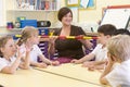 Schoolchildren and their teacher in class Royalty Free Stock Photo