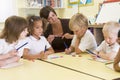 Schoolchildren and their teacher in primary class Royalty Free Stock Photo