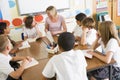 Schoolchildren and their teacher reading in class Royalty Free Stock Photo