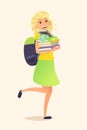 Schoolgirl backpack and books