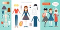 Schoolgirl character constructor set. Cartoon vector flat style infographic illustration. Girl pupil in school uniforms of differe