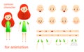 Schoolgirl. Character design for animation. Parts of body template elements. Kids face with emotions. Girl cartoon