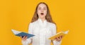 schoolgirl with copybook. teen girl with notebook. back to school. kid ready to study.