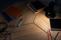 schoolgirl desk. workplace table with tablet,