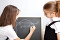 Schoolgirl, draws the schedule Royalty Free Stock Photo