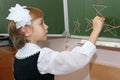 The schoolgirl draws on a school board Royalty Free Stock Photo