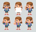 Schoolgirl Education Excellent Student Genius School Backpack Clever Pupil Smart Girl Uniform Suit 3d Cartoon Character