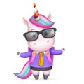 Schoolgirl education sunglasses cute girl unicorn isolated 3d cartoon school pupil design vector children Illustration