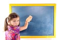 Schoolgirl erases on the blackboard Royalty Free Stock Photo