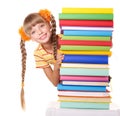 Schoolgirl holding pile of books.