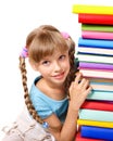 Schoolgirl holding pile of books.