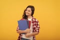 schoolgirl with notebook. back to school. teen girl ready to study. happy childhood. cheerful kid Royalty Free Stock Photo