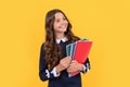 schoolgirl with notebook. back to school. teen girl ready to study. happy childhood. Royalty Free Stock Photo