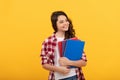 schoolgirl with notebook. back to school. teen girl ready to study. happy childhood. cheerful kid Royalty Free Stock Photo