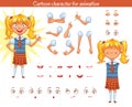Schoolgirl. Parts of body template for design work and animation