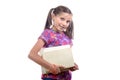 Schoolgirl with pile of books