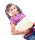 Schoolgirl with pile of books