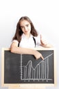 Schoolgirl pointing to line graph