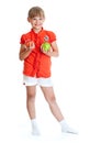 Schoolgirl portrait holding apples isolated