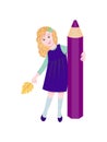 Schoolgirl with a purple pencil