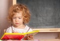 Schoolgirl reading textbook Royalty Free Stock Photo