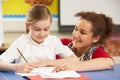 Schoolgirl Studying In Classroom With Teacher Royalty Free Stock Photo