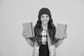 Schoolgirl with textbooks. Little smiling girl hold books. Future textbooks modern education. Textbook useful in Royalty Free Stock Photo