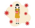 A schoolgirl wearing a medical mask. Protection against coronavirus. Vector illustration in a flat style, isolated on a white