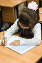 The schoolgirl writes to writing-books Royalty Free Stock Photo