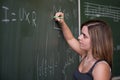 Schoolgirl writing on the chalkboard