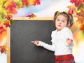 Schoolgirl wrote in chalk on the chalk board